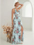 Elegant Flower Print Chiffon Dress for Women - Sexy Halter V Neck Backless Long Summer Fashion Party Dress